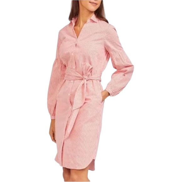 J. McLaughlin Millbury Orange White Striped Tie Waist Shirtdress Midi Dress - M - Picture 16 of 16